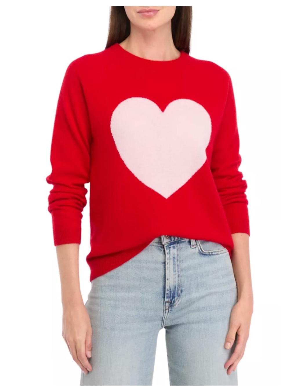 Tommy Hilfiger Red Crewneck Sweater with Pink Heart Size Large